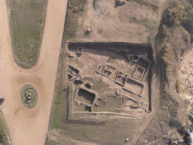 Aerial view from above of the excavated area